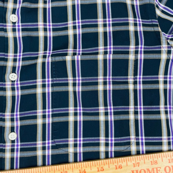 Peter Millar Mens Medium Plaid Button Down Shirt Navy Purple Cotton Long Sleeve - Picture 6 of 8